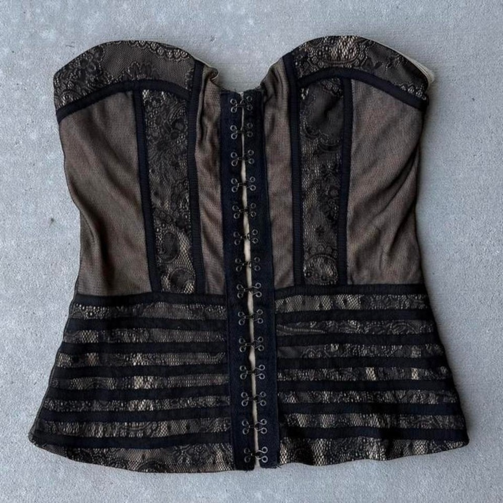 Y2K black and tan Lace corset Top Size M